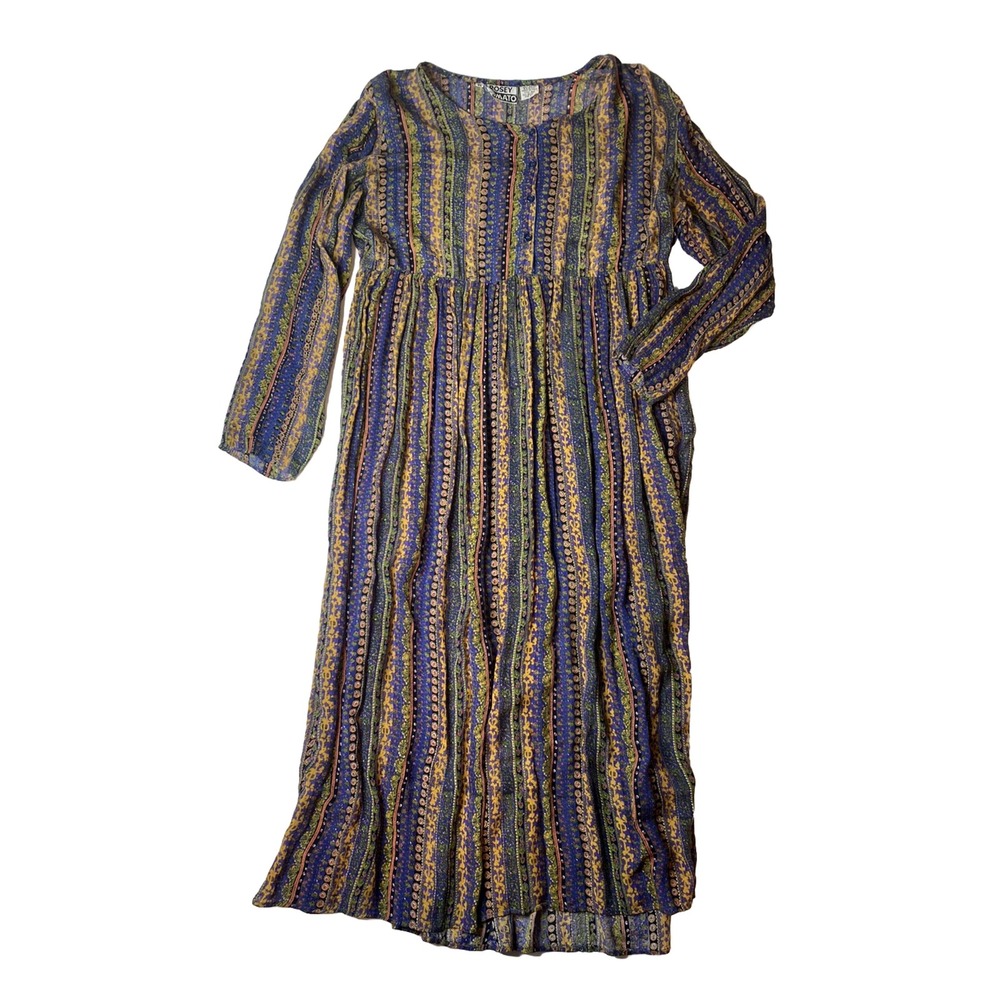 Vintage Rosey Tomato Dress Women's Medium Multicolored Floral Boho Artsy